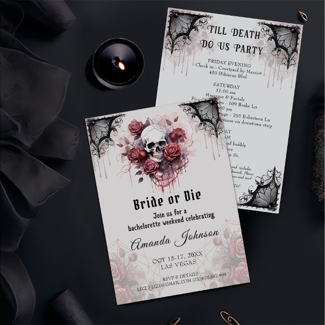 Invitación Novia o muerte Rosa gótica fiesta de soltera (Subido por el creador)