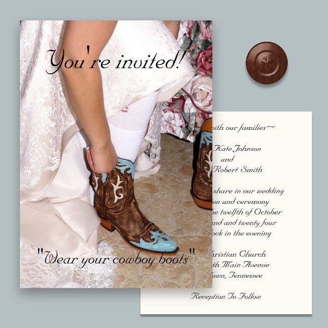 Invitación Novia occidental con boots de gallina (Subido por el creador)