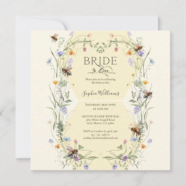 Invitación Novia para ser abeja salvaje Flores de abeja Despe (Anverso)