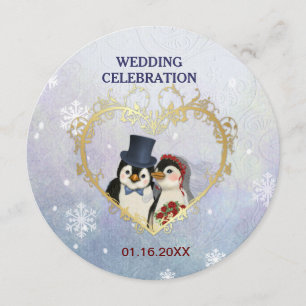 Invitación Novia pingüino y Boda de Groom - Círculo