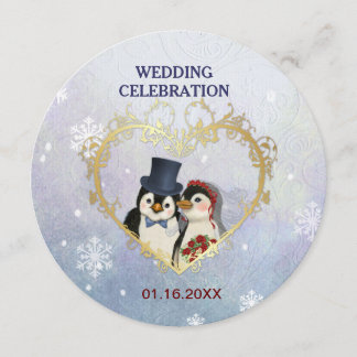 Invitación Novia pingüino y Boda de Groom - Círculo