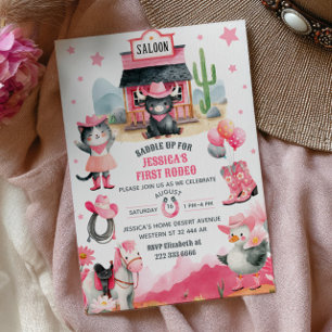Invitación Novia primera fiesta de cumpleaños occidental rosa