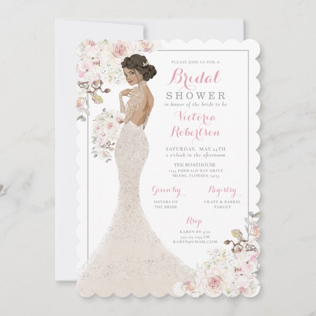 Invitación Novia Purpurina de Glam en ducha de novias con tra (Anverso)