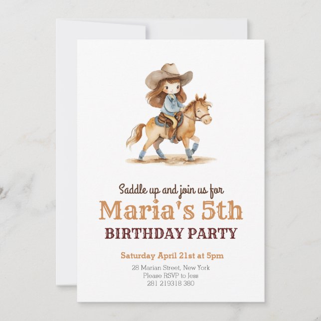 Invitación Novia Rodeo Chica Occidental Cumpleaños (Anverso)