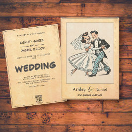 Invitación Novia romántica vintage y Boda de cómics Groom