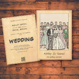 Invitación Novia romántica vintage y Boda de cómics Groom