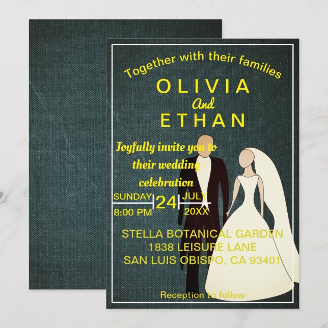 Invitación Novia Romántica Y Boda Groom Elegante (Anverso / Reverso)