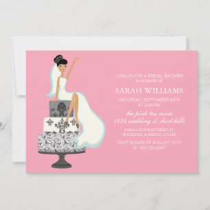 Invitación Novia rosa en pastel Boda
