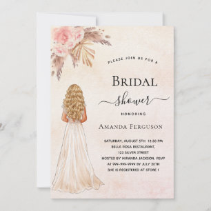 Invitación Novia rosa oro pampas pasto lujo Bridal Shower