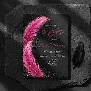 Invitación Novia Rosa Plumas Glam Despedida de Soltera