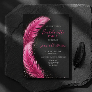 Invitación Novia Rosa Plumas Glam Despedida de Soltera