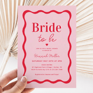 Invitación Novia rosa y roja ondulada retro para ser ducha de