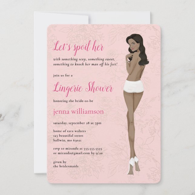 Invitación Novia rosada en su ducha de lencería de bragas (Anverso)