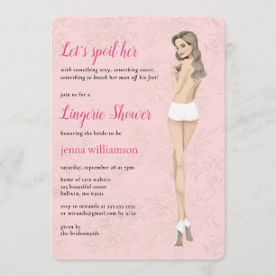 Invitación Novia rosada en su ducha de lencería de ropa inter