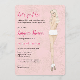 Invitación Novia rosada en su ducha de lencería de ropa inter
