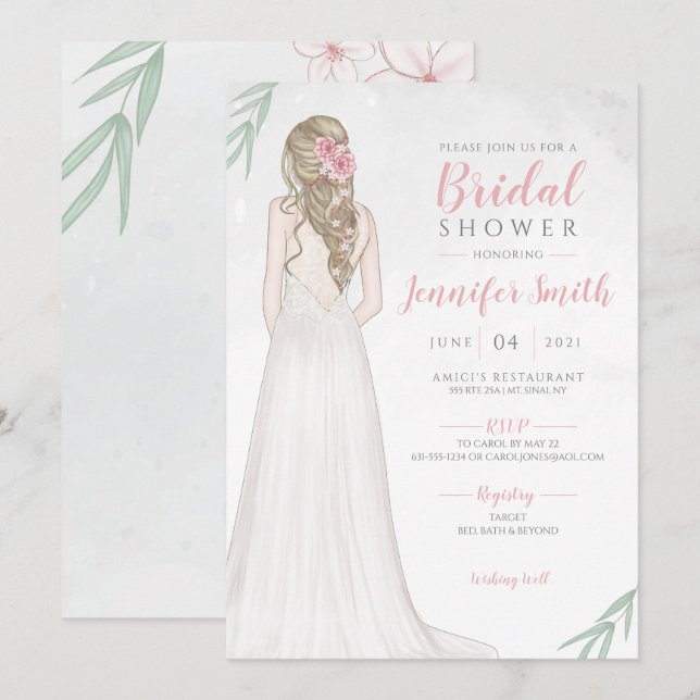 Invitación Novia rubia con ropa novia invitada a ducha de nov (Anverso / Reverso)