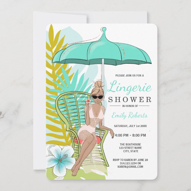 Invitación Novia rubia de ducha de lencería (Anverso)