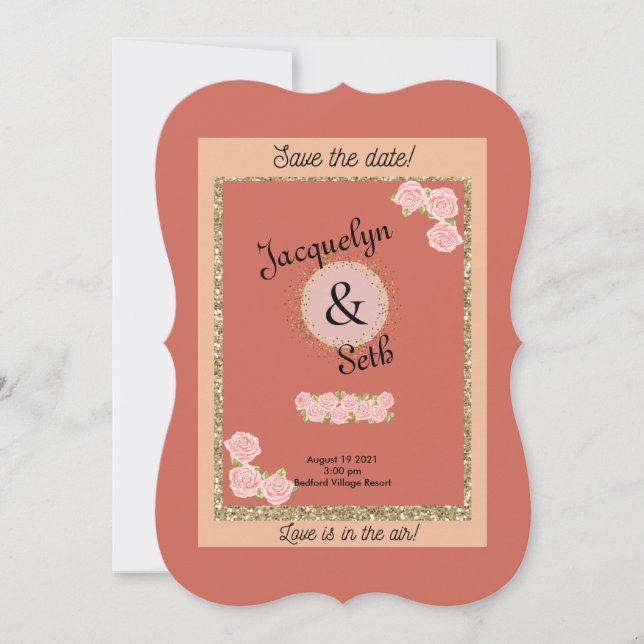Invitación Novia Sonrojada Floral Malva Guardar la Fecha (Anverso)