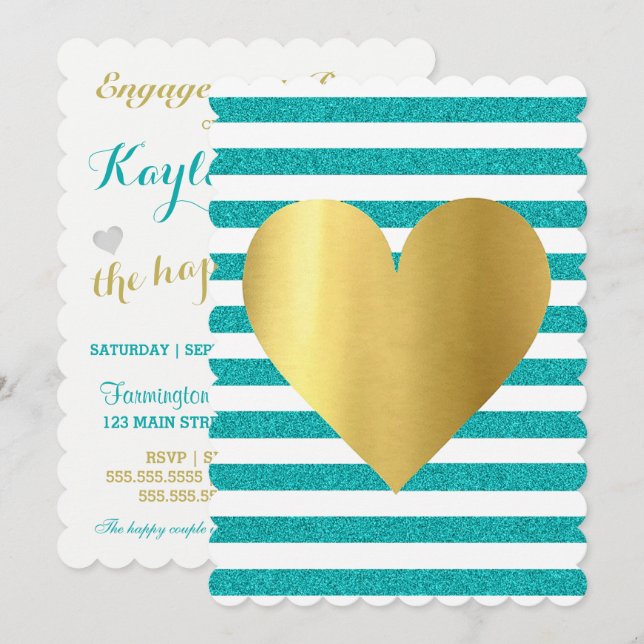 Invitación Novia Verano Lovin Verde azulado Blue Soiree Fiest (Anverso / Reverso)