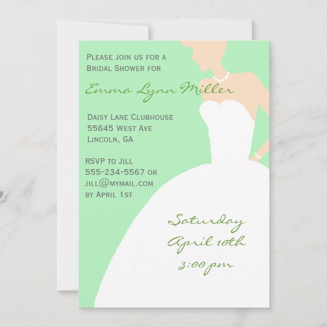 Invitación Novia verde pálida Silhouette Bridal Shower Invita (Anverso)