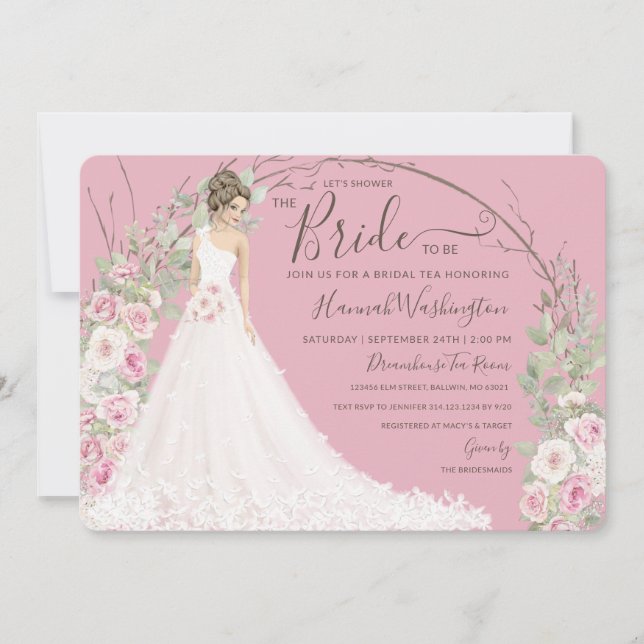 Invitación Novia vestida de blanco Bridal Tea Shower (Anverso)