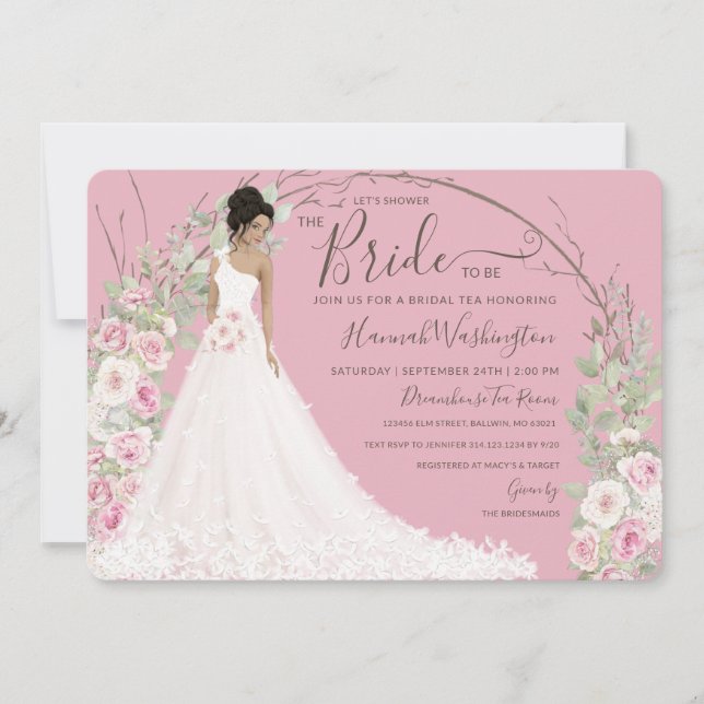 Invitación Novia vestida de blanco, ducha de té de novia (Anverso)