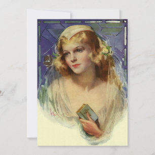 Invitación Novia Vintage sosteniendo una Biblia, Fiesta de De