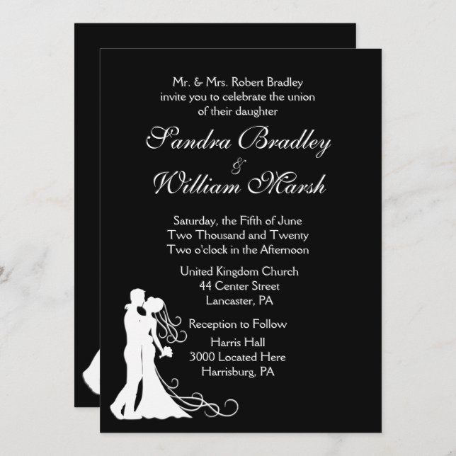 Invitación Novia y Boda blanco negro groom (Anverso / Reverso)