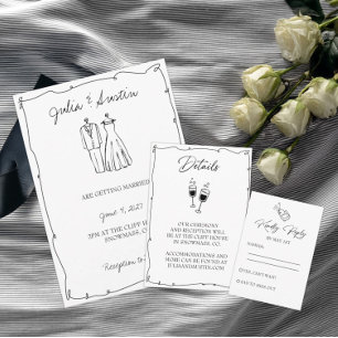 Invitación Novia y Boda de Groom con la mano negra y blanca