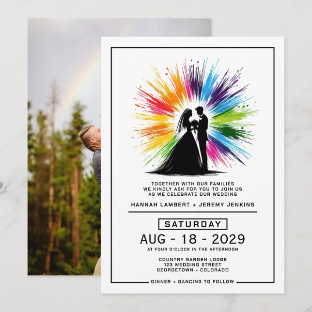 Invitación Novia y Boda del arcoiris de Groom (Anverso / Reverso)