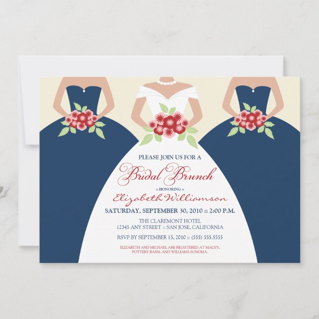 Invitación Novia y Bridesmaids Bridal Brunch Invite (marina) (Anverso)