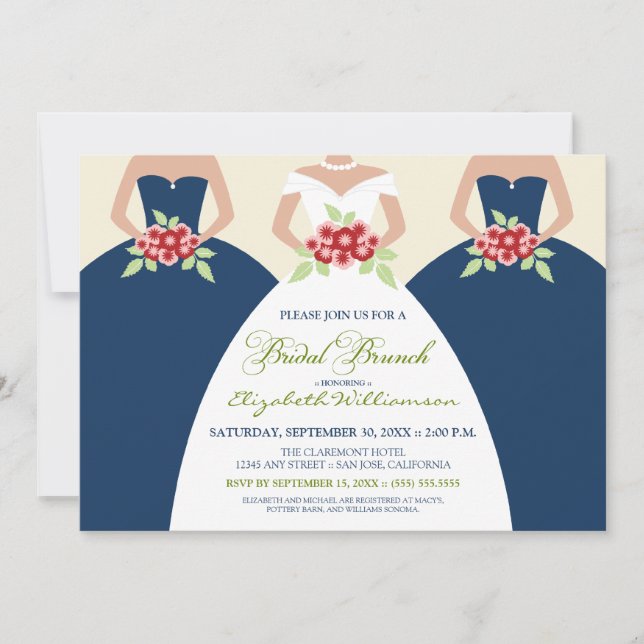 Invitación Novia y Bridesmaids Bridal Brunch Invite (marina) (Anverso)