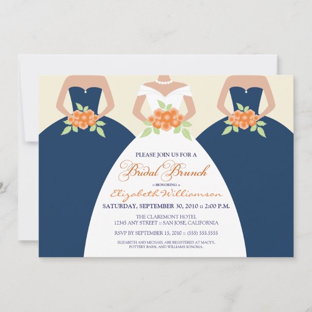 Invitación Novia y Bridesmaids Bridal Brunch Invite (marina) (Anverso)