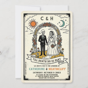 Invitación Novia y Esposo Esqueleto Retro Hasta la Muerte Bod