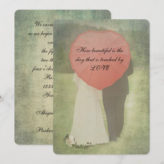 Invitación Novia y Groom Boda de Campo Anticuada (Anverso / Reverso)