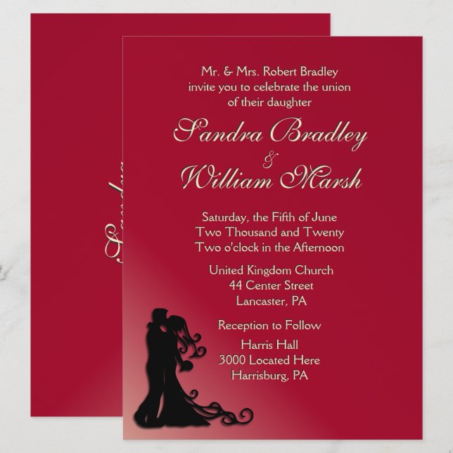 Invitación Novia y Groom Burgundy (Anverso / Reverso)