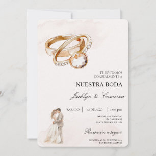 Invitación Novia y Groom con Boda español en anillo
