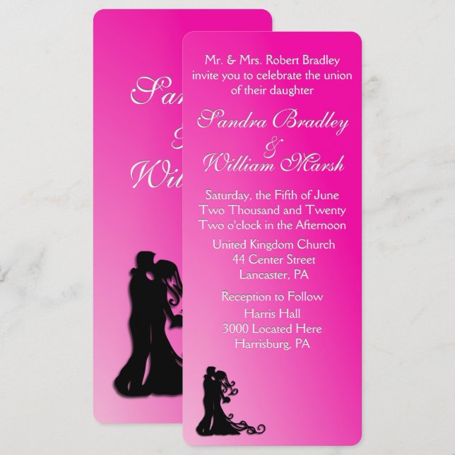 Invitación Novia y Groom Fuchsia (Anverso / Reverso)