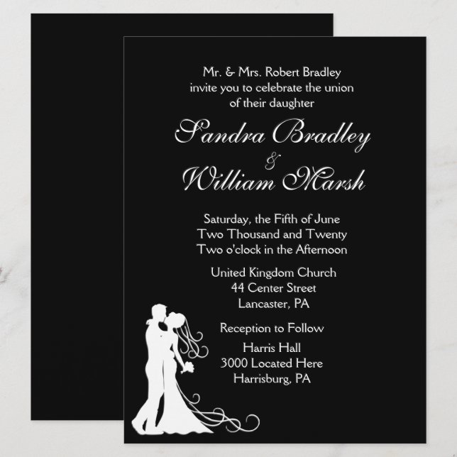 Invitación Novia y Groom Negro y Blanco (Anverso / Reverso)