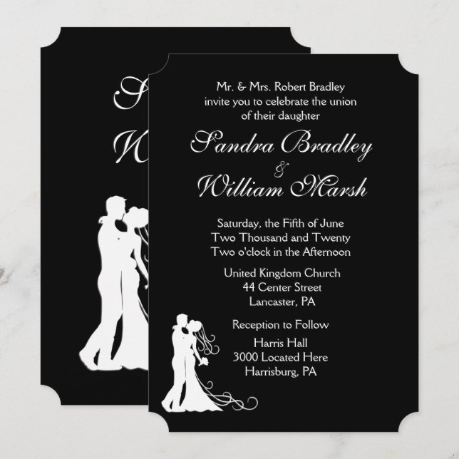 Invitación Novia y Groom Negro y Blanco (Anverso / Reverso)