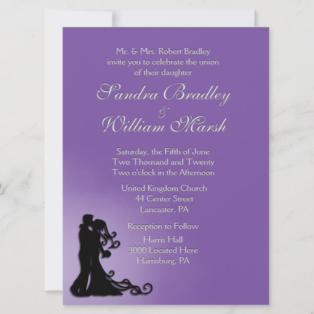Invitación Novia y Groom Royal Purple Boda (Anverso)