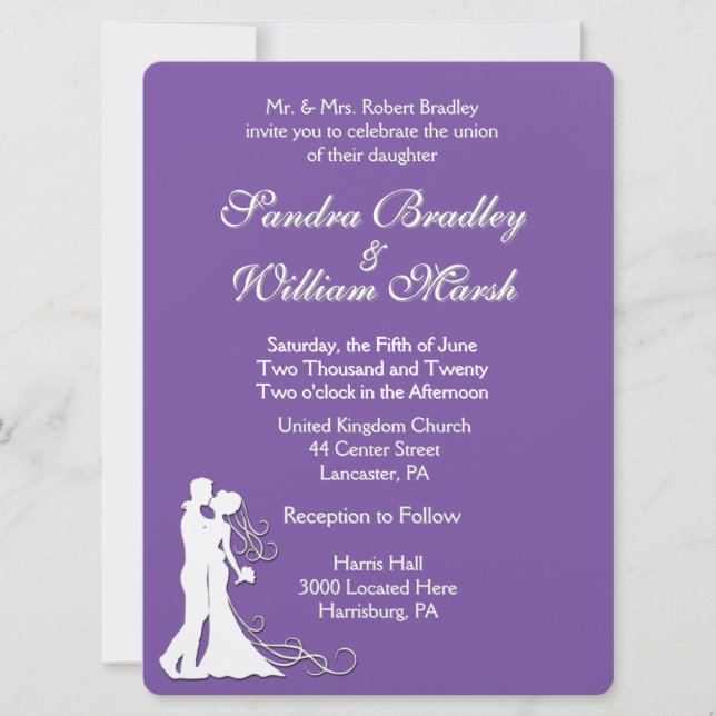 Invitación Novia y Groom Royal Purple Boda (Anverso)