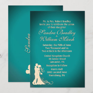 Invitación Novia y Groom Verde azulado y crema