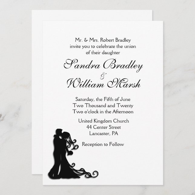 Invitación Novia y Groom White (Anverso / Reverso)