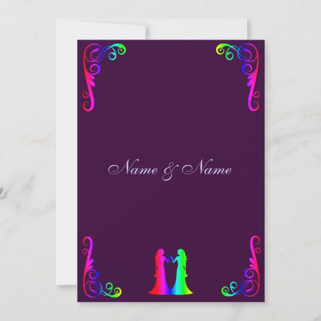 Invitación Novia y novia - Boda arcoiris y púrpura (Anverso)
