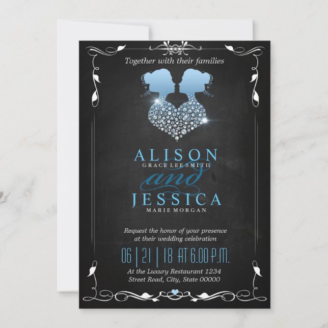 Invitación Novia y novia - Boda de dos novias - Lesbiana (Anverso)