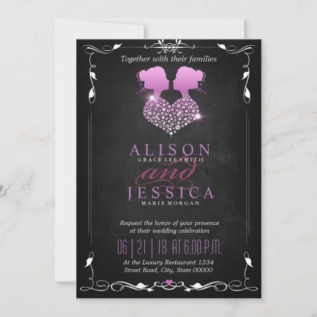 Invitación Novia y novia - Boda de dos novias - Lesbiana (Anverso)