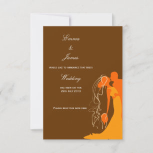 Invitación Novia y Novio Abrazo Naranja - Guardar la Fecha