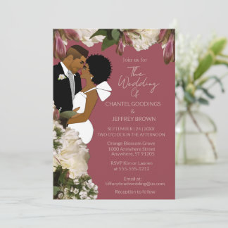 Invitación Novia y Novio Afroamericano Rosa Polvorienta Boda