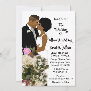 Invitación Novia y Novio Afroamericanos en Boda Blanca